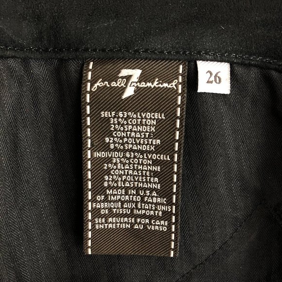 7 For All Mankind Women's Size 26 Black Mixed Media Faux Suede Zip Skinny Pants - Picture 11 of 13